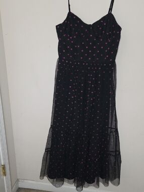 Betsey Johnson Black Midi Dress with Pink Lips Detail